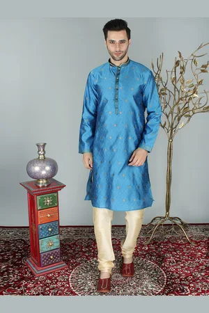 Exotic India Paisley-Floral Brocade Pattern Kurta Pajama Set
