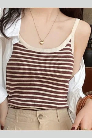 HERE&NOW Women Shoulder Straps Striped Top