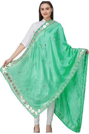 Exotic India Spring Bud Art Silk Dupatta and Embellished with Patch Border