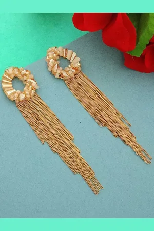 DIVASTRI Gold-Plated Artificial Beads Beaded Contemporary Drop Earrings