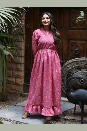 Exotic India Vintage Pure Silk Victorian Date Maxi Dress