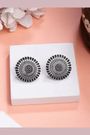 Anouk Women Set of 3 Silver-Plated Oxidised Traditional Jhumka & cStud Earrings