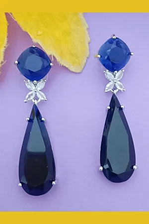 EVY Silver-Plated Cubic Zirconia Studded Teardrop Shaped Drop Earrings