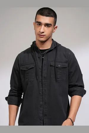 Highlander Men Sulphur Washed Hooded Utility Pocket Casual Shirt