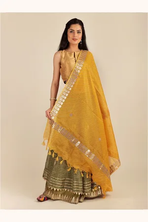 Exotic India Marigold Traditional Leheriya Tie-Dye Kota Doria Cotton Jodhpuri Dupatta