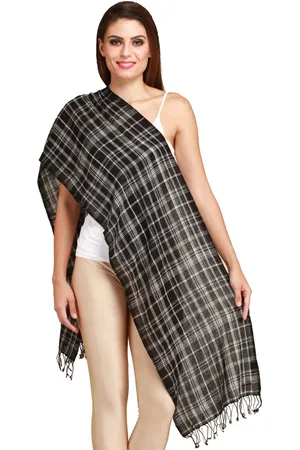 Exotic India Jet Black Checks Woven Cashmere Scarf