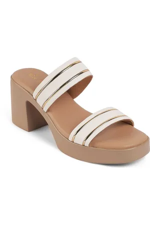 Tresmode Women Striped Leather Block Heels Sandals