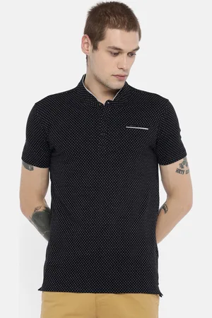 SPYKAR Men Black White Printed Slim Fit Polo Collar Pure Cotton T-shirt