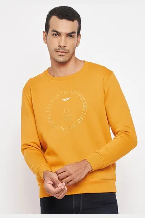 Duke Men Mustard Printed Fleece Sweatshirt