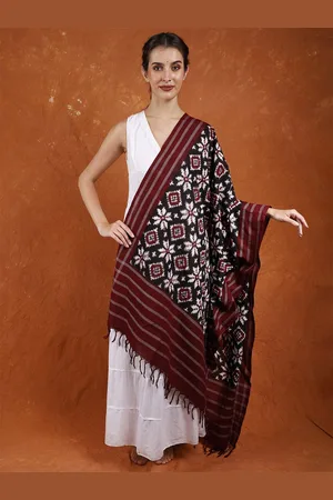 Exotic India Forest River Pure Cotton Pochampally Handloom Dupatta with Double Ikat Weave