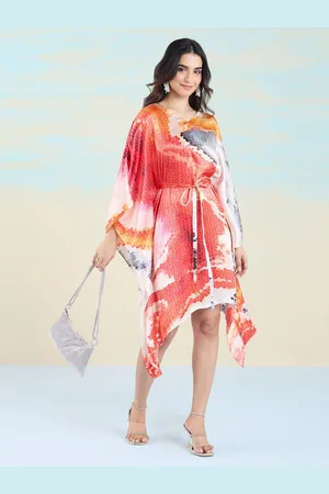 Liva Tie and Dye Print Kimono Sleeve Liva Kaftan Top