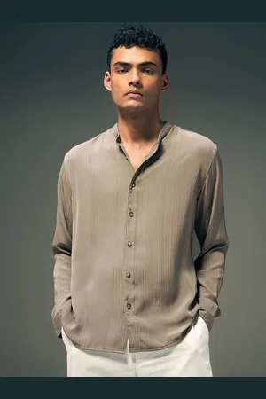 Flying Machine Men Mandarin Collar Textured Casual Shirt