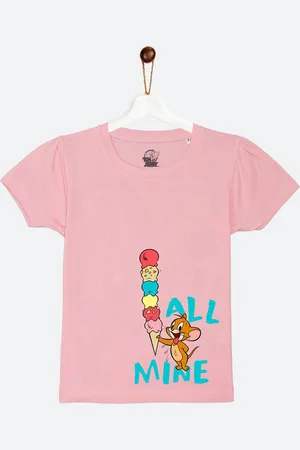 YK Girls Pink Tom & Jerry Sibling Collection Printed Cotton T-shirt