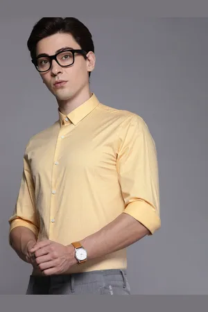 Louis Philippe Men Yellow & White Printed Slim Fit Semiformal Shirt