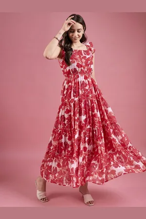 DressBerry Floral Printed Square Neck Maxi Dress