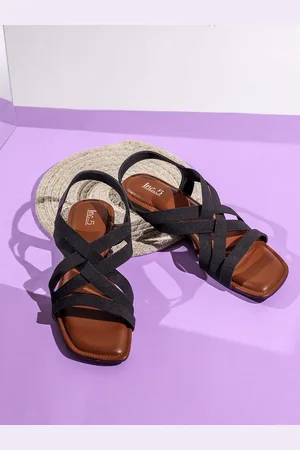 Inc 5 Women Striped Open Toe Flats with Bows