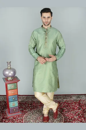Exotic India Brocaded Kurta Pajama Set with Floral Motifs