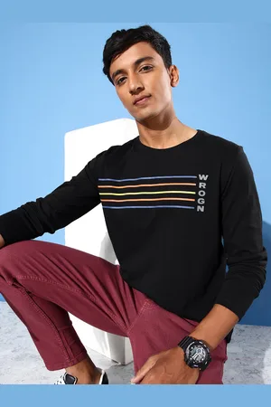 WROGN Men Pure Cotton Striped Slim Fit T-shirt