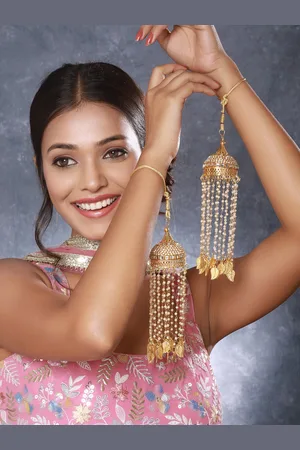 Anouk Set Of 2 Gold-Toned Gold-Plated Stones Studded & Beads Beaded Dome Shaped Kaleeras