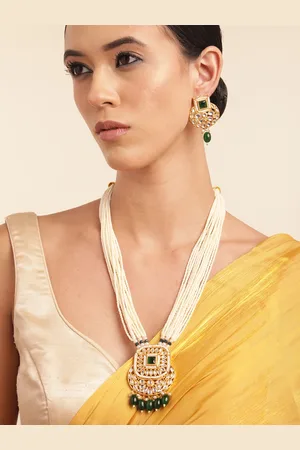 Anouk Gold Plated Kundan Studded Beaded Premium Layered Necklace Earring Set