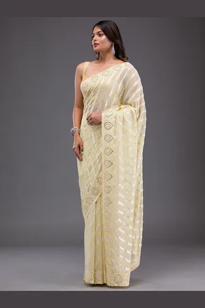 Koskii Embellished Beads and Stones Satin Saree