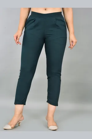 Kalini Women Mid Rise Plain Pleated Cotton Trousers
