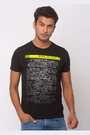 SPYKAR Men Black Printed Round Neck Cotton T-shirt