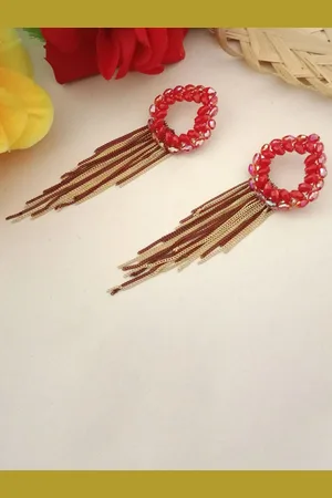 DIVASTRI Gold-Plated Artificial Beads Contemporary Shaped Drop Earrings