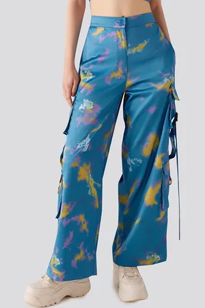 Muvazo Women Printed Comfort Wrinkle Free Cargos Loose Fit Trousers