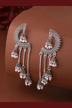 Anouk Silver-Toned Contemporary Jhumka Earrings