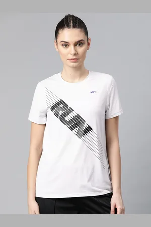 Reebok Women Off-White One Series SS Activchill Slim Fit Printed Running T-Shirt