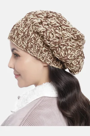 Magic Needles Women Brown & Beige Winter Handmade Shroom Beanie