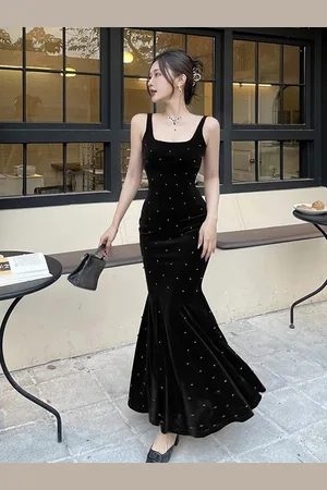all about you Black Embellished Shoulder Straps Maxi Dress