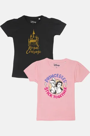 YK Girls Black & Pink Pack Of 2 Printed Pure Cotton T-shirts