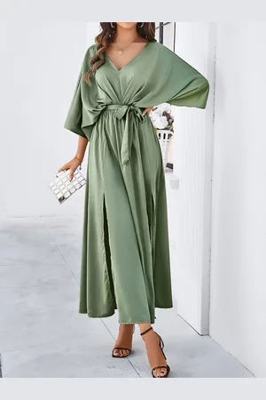 all about you V-Neck Extended Sleeves Fit& Flare Midi Dress