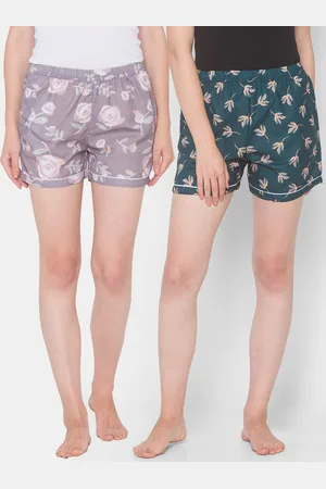 FashionRack Women Pack Of 2 Mauve & Green Printed Lounge Shorts