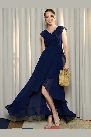 Berrylush Women V-Neck A-Line Maxi Dress With Ruffles Detail