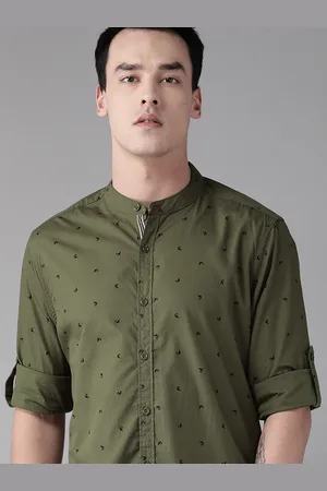 Roadster The Lifestyle Co Men Olive Green & Black Geometric Printed Pure Cotton Casual Shirt