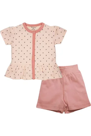 My Milestones Infant Girls Printed Pure Cotton Round Neck Top with Shorts Clothing Set