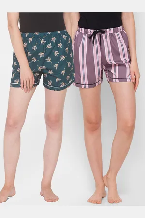FashionRack Women Green & Pink 2 Printed Lounge Shorts