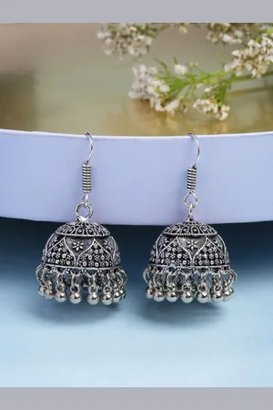 Anouk Women Set of 3 German Silver Oxidized Traditional Jhumka Earrings