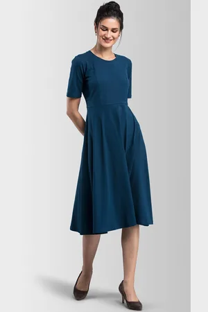FableStreet Women Blue Solid Knitted A-Line Dress