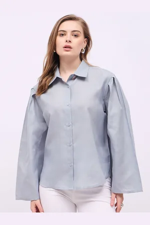 Styli Women Relaxed Fit Spread Collar Solid Cotton Casual Shirt