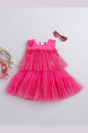 MANY FROCKS & Girls Self Design Layered Net Tulle A-Line Dress