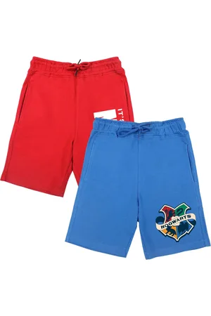 Wear Your Mind Boys Set Of 2 Blue & Red Humour and Comic Printed Harry Potter Shorts
