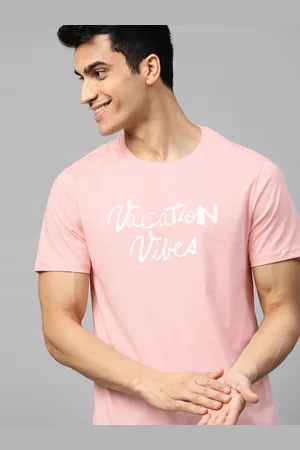 Mast & Harbour Mast Harbour Men Pink White Printed Round Neck Pure Cotton T-shirt