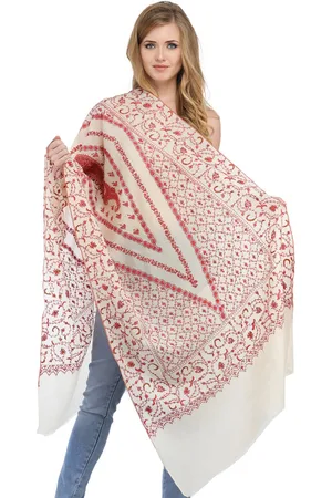 Exotic India Sozni Hand-Embroidered Pure Wool Tusha Kashmiri Stole