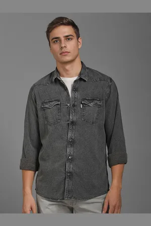 Louis Philippe Men Spread Collar Faded Cotton Casual Shirt
