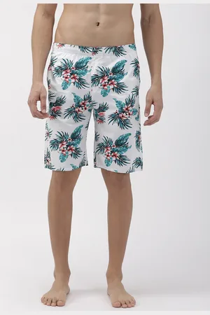 The Indian Garage Co Men White & Green Printed Lounge Shorts