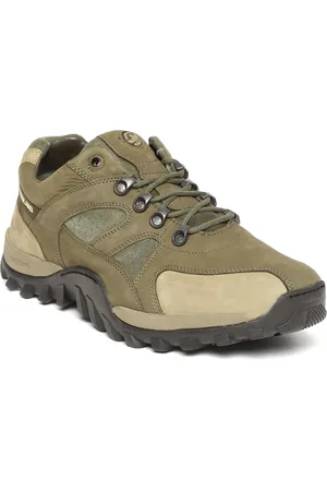 Woodland Men Olive Green Nubuck Leather Sneakers